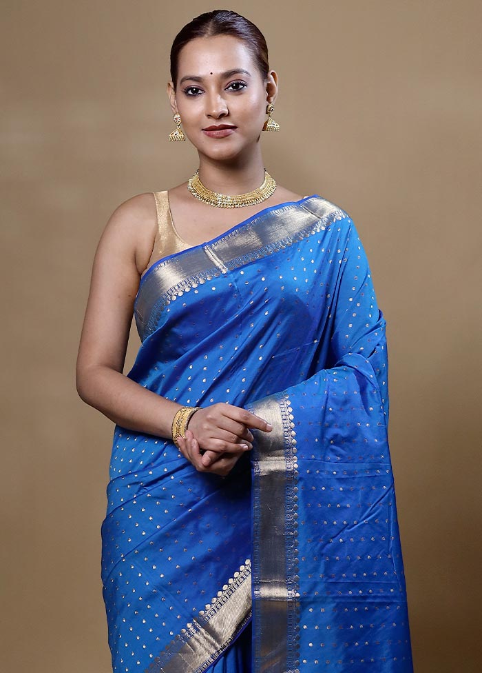 Blue Kanjivaram Silk Saree With Blouse Piece Clearance Online Amazon