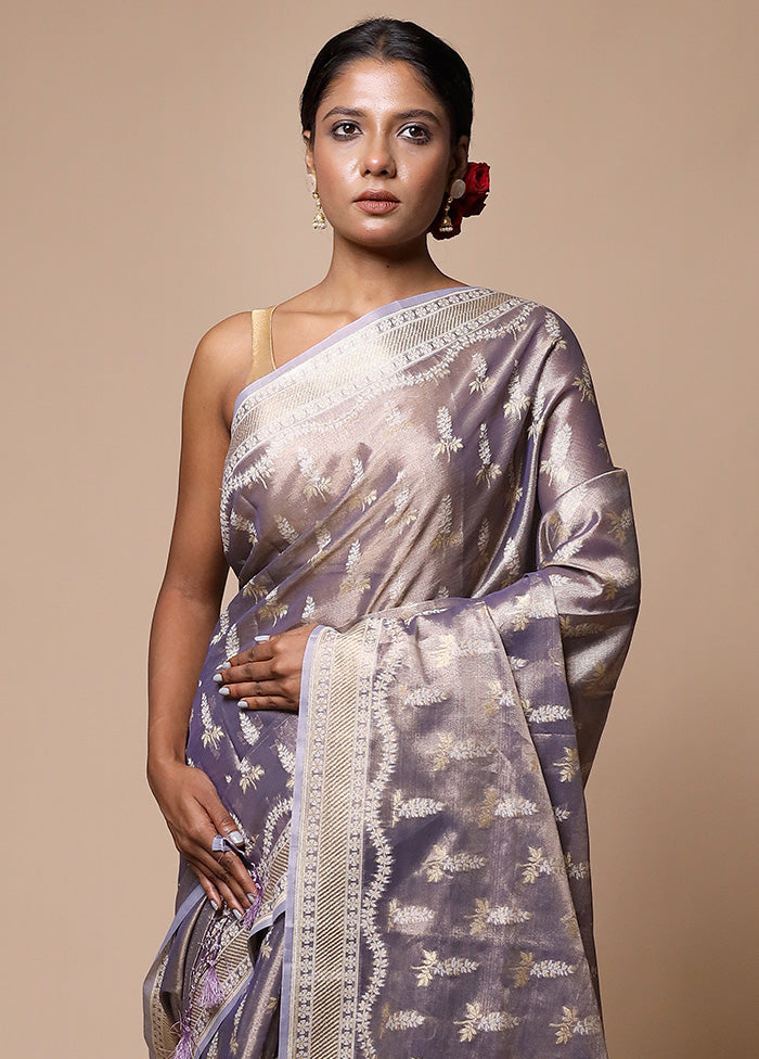 Lavender Tissue Silk Saree With Blouse Piece Free Shipping Pay With Visa