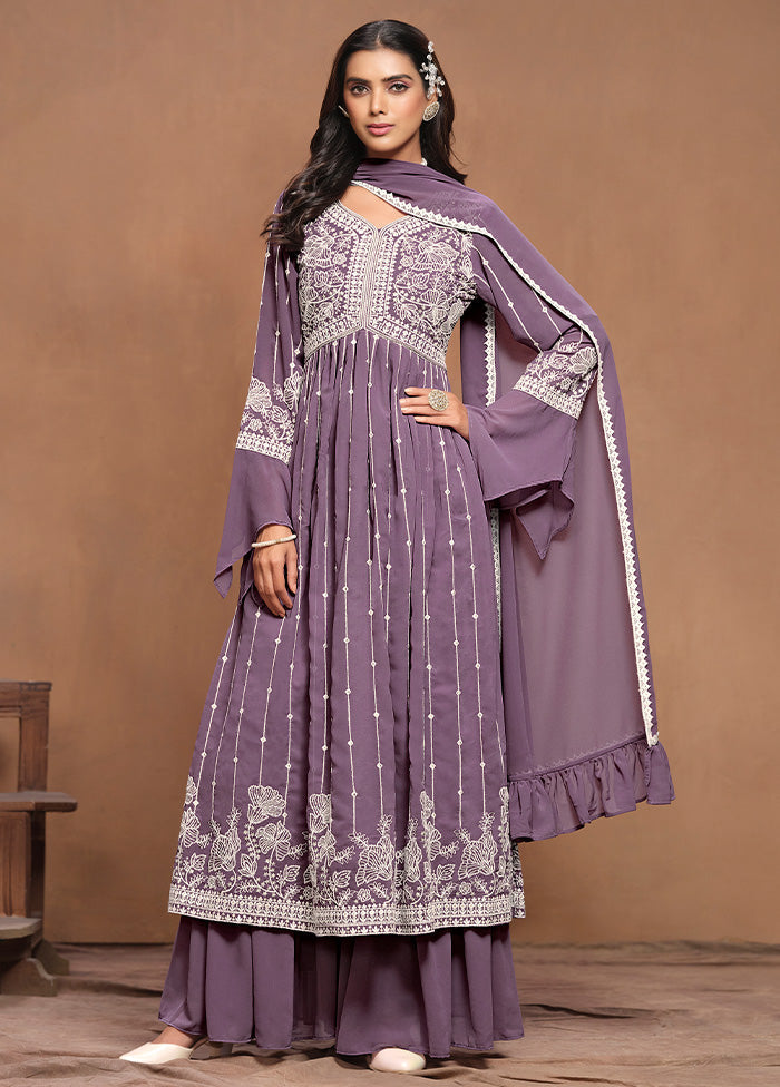 3 Pc Purple Semi Stitched Georgette Suit Set Safe Shopping Cheap Online