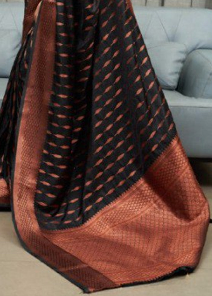 Black Banarasi Silk Saree With Blouse Piece Clearance Marketable