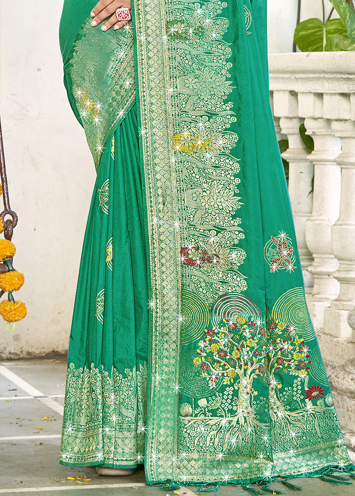 Green Spun Silk Saree With Blouse Piece Cheapest Pice