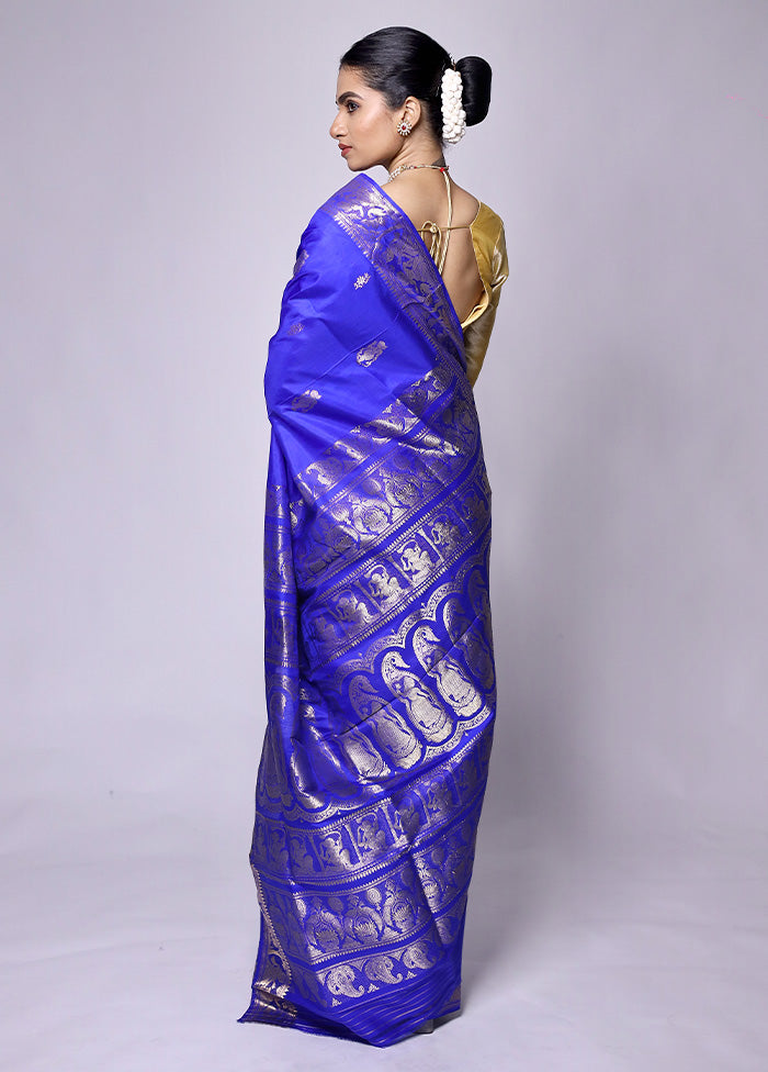 Blue Handloom Baluchari Pure Silk Saree With Blouse Piece Visit Online