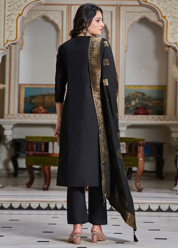 3 Pc Black Readymade Chanderi Suit Set Free Shipping Original