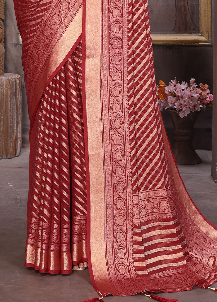 Burgundy Spun Silk Saree With Blouse Piece Official For Sale