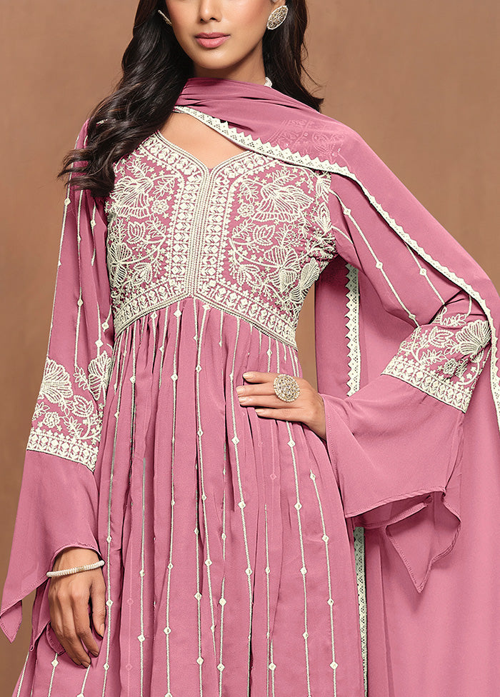 3 Pc Pink Semi Stitched Georgette Suit Set Free Shipping Comfortable