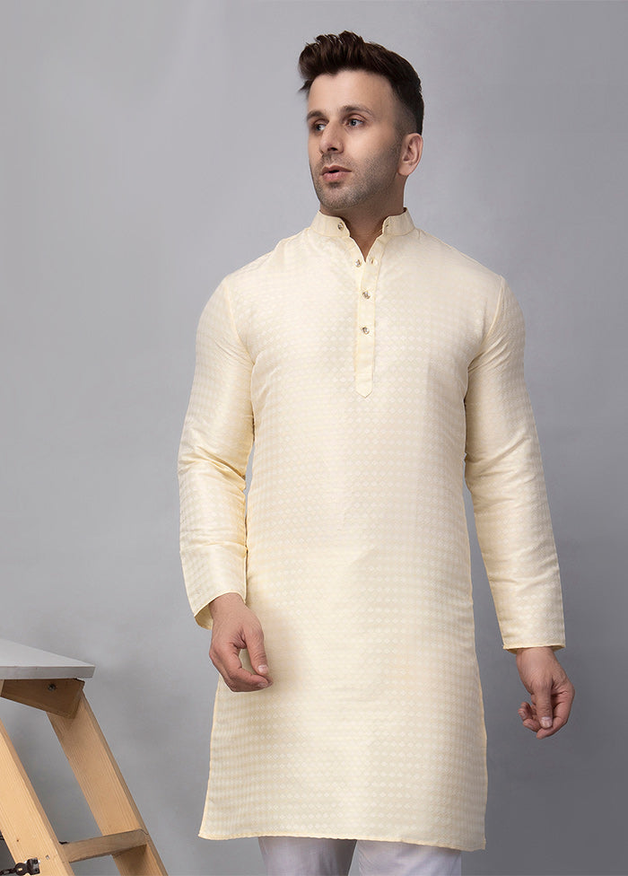 Cream Viscose Jacquard Knee Length Kurta Latest