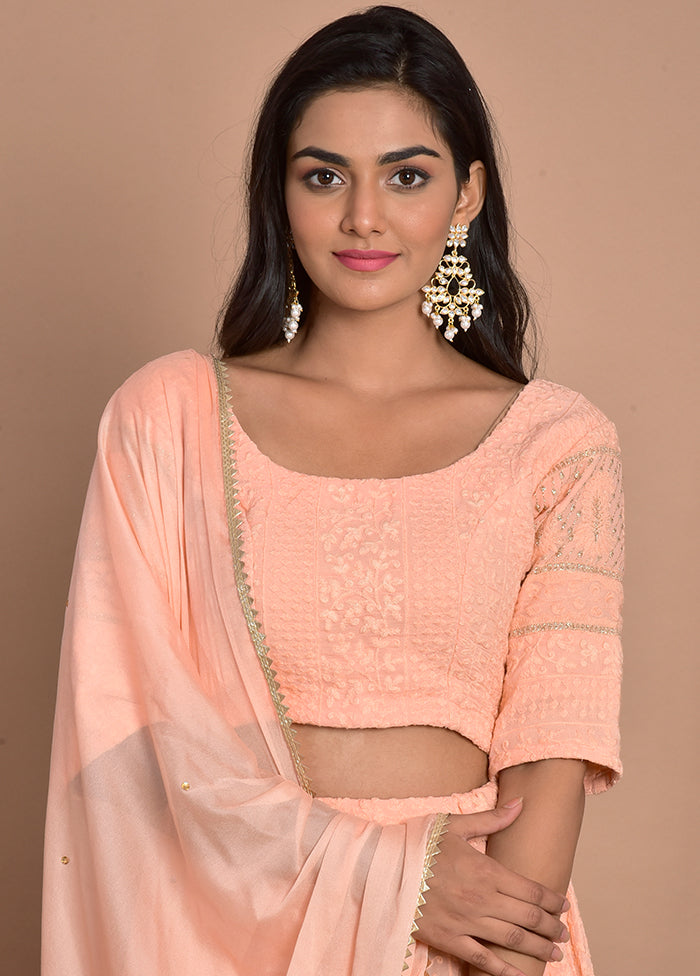 Peach Georgette Readymade Lehenga Set With Dupatta Online