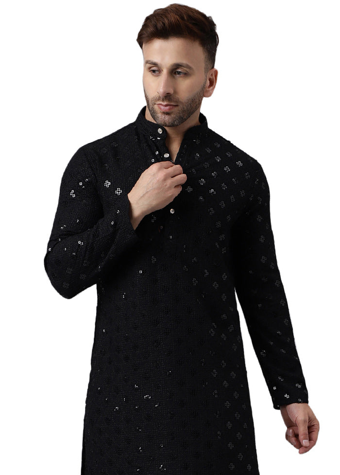 Black Silk Embroidered Kurta Buy Cheap How Much