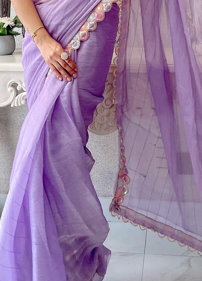 Purple Spun Silk Saree With Blouse Piece Cheap Excellent