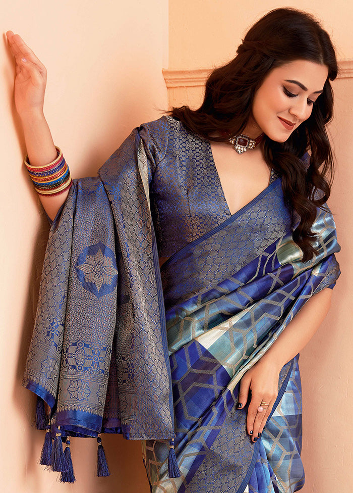 Blue Organza Saree With Blouse Piece Reliable