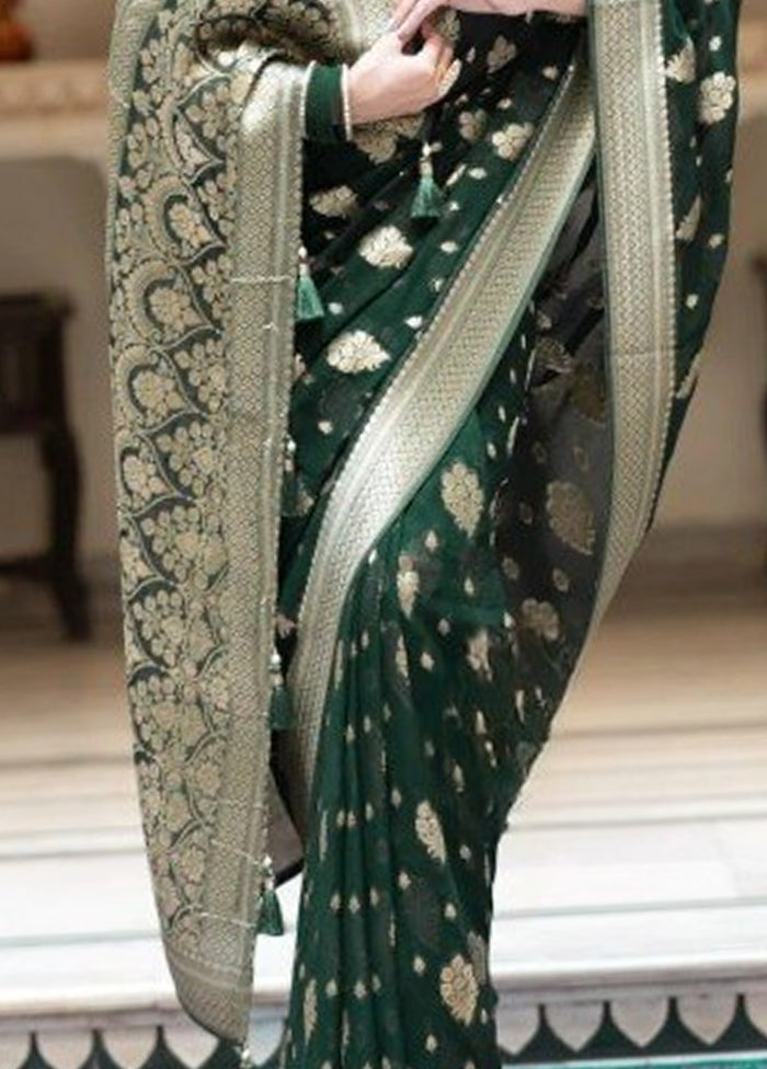 Green Banarasi Silk Saree With Blouse Piece Popular Cheap Online