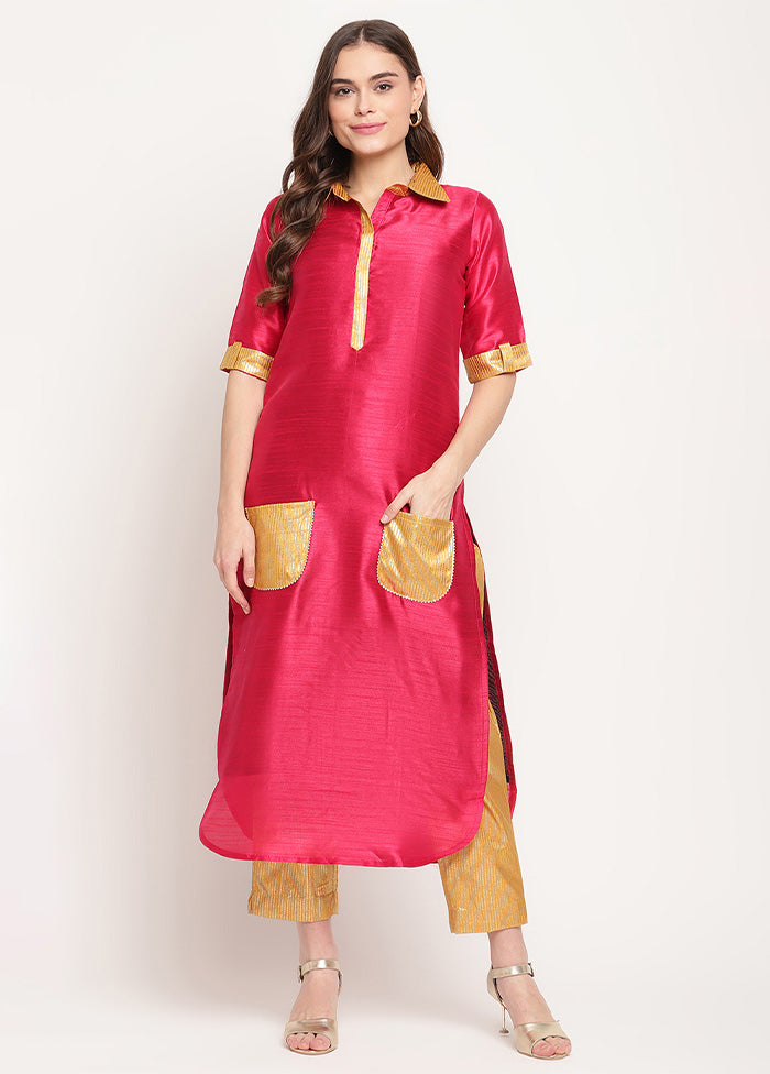 2 Pc Dark Pink Readymade Silk Kurti Set Sale With Mastercard