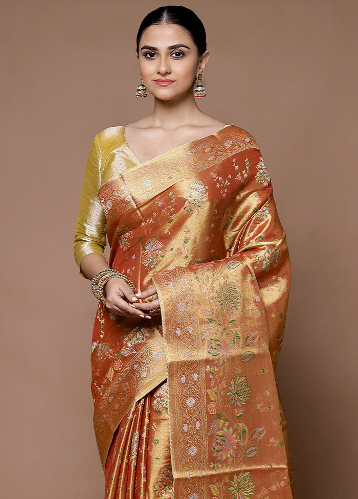 Golden Tissue Silk Saree With Blouse Piece Pick A Best Sale Online