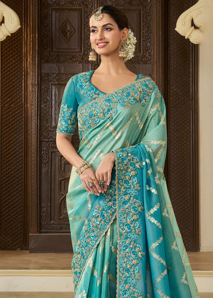 Rama Spun Silk Saree With Blouse Piece Browse Cheap Pice