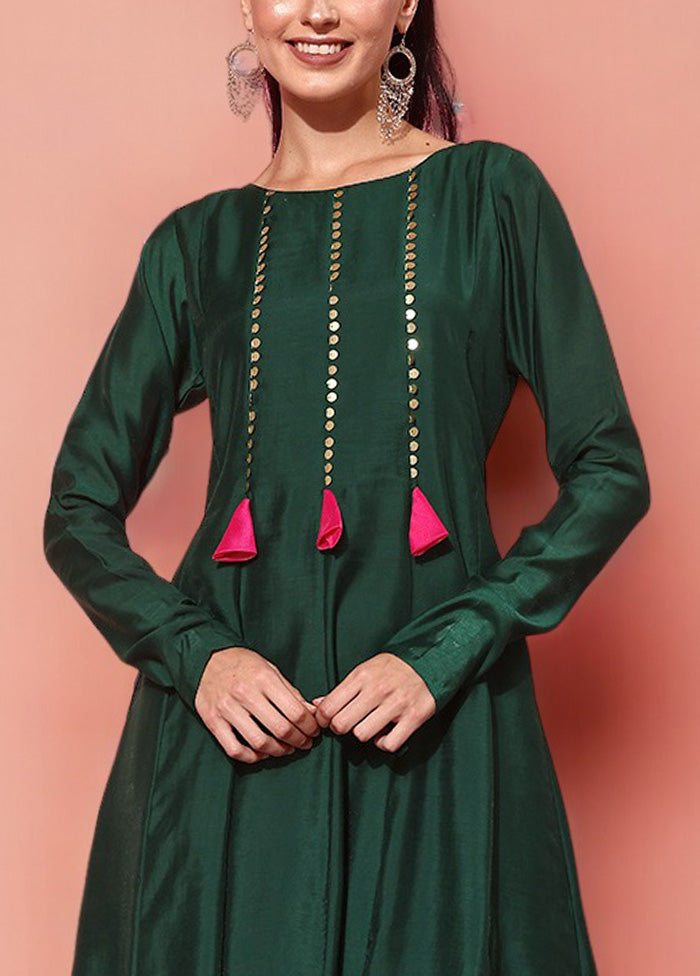 Green Readymade Chanderi Indian Dress Official Cheap Online