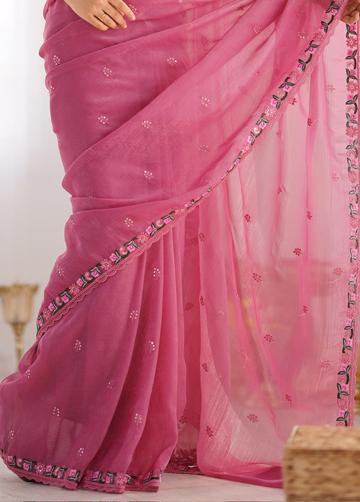 Pink Spun Silk Saree With Blouse Piece Shop For Online