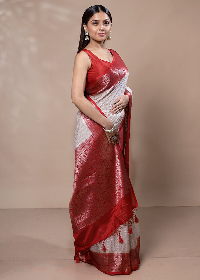 White Kora Silk Saree With Blouse Piece Footlocker Online