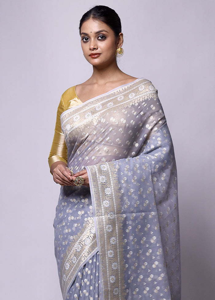 Grey Kora Silk Saree With Blouse Piece Clearance Online Fake