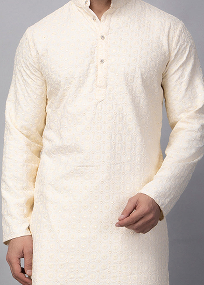 2 Pc Cream Viscose Kurta Pajama Set Clearance Pictures