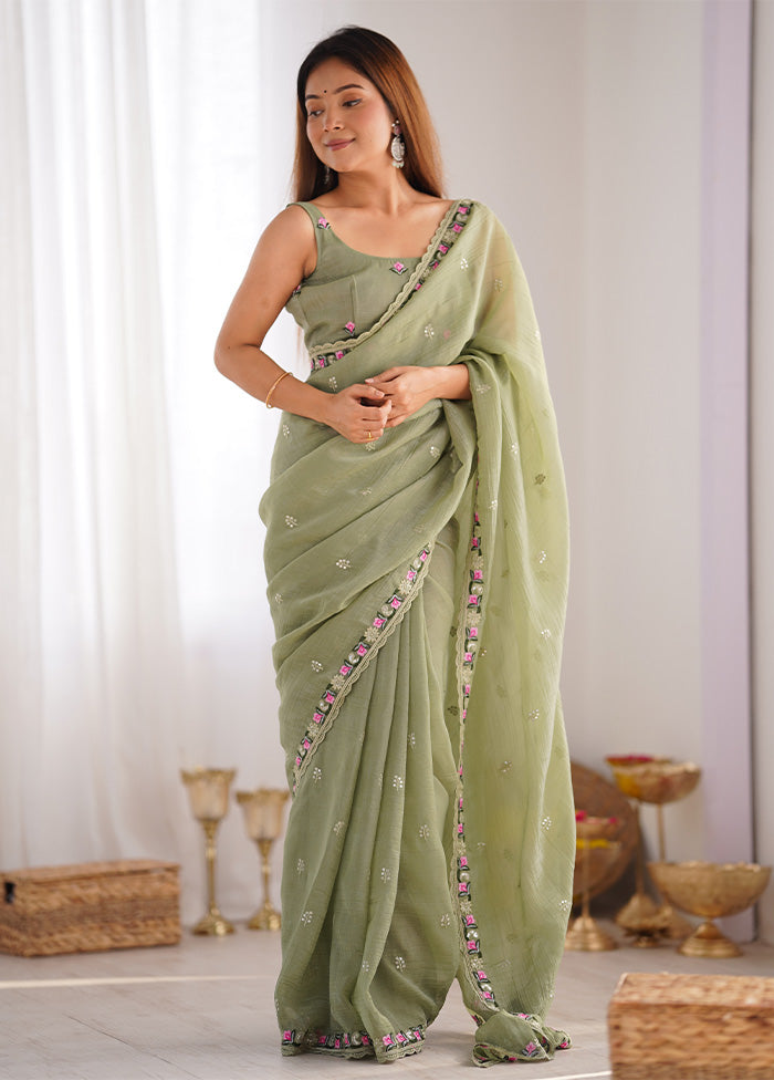 Pista Green Spun Silk Saree With Blouse Piece Purchase Cheap Pice