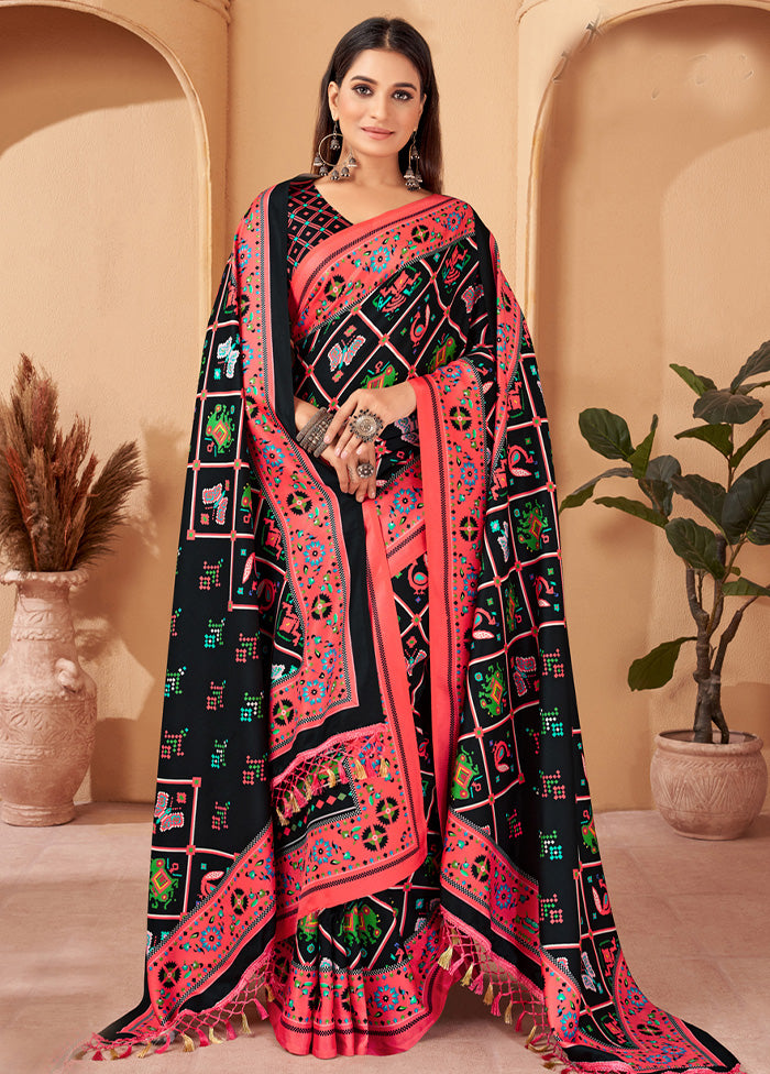 Black Pasmina Silk Saree With Shawl And Blouse Piece Discount Countdown Package