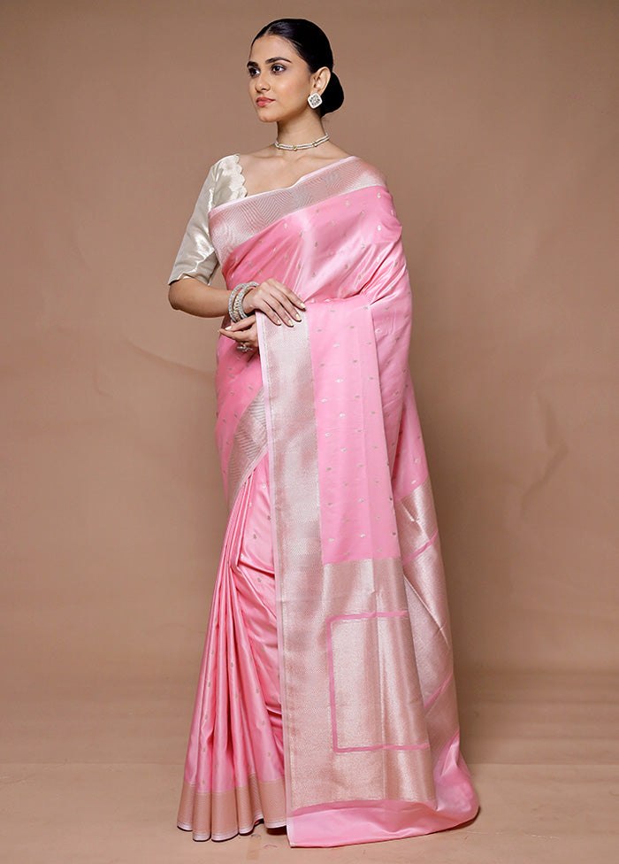 Pink Katan Silk Saree With Blouse Piece The Cheapest