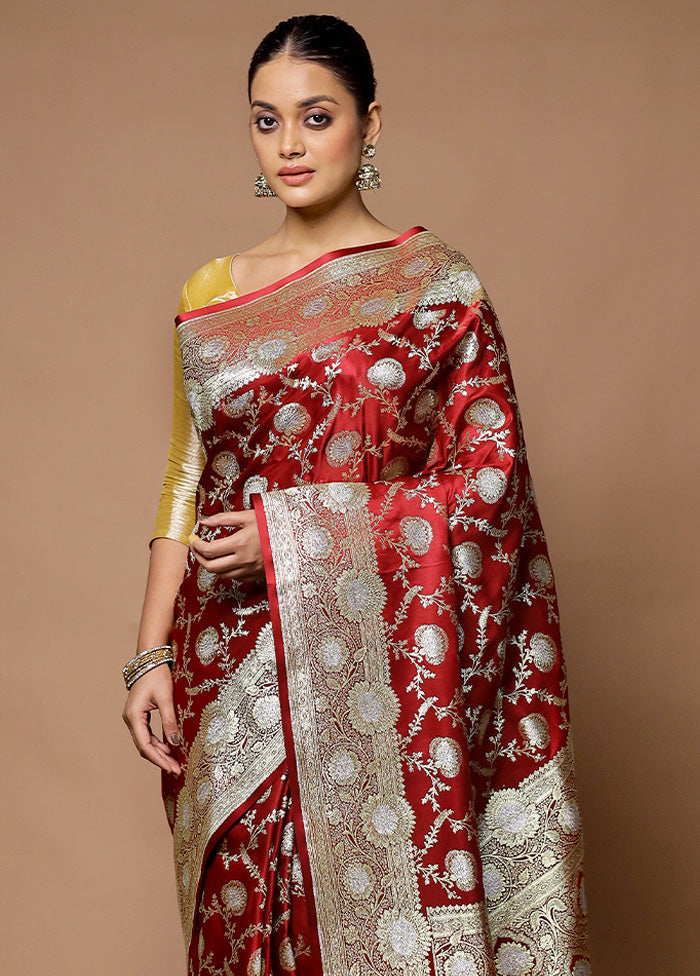 Red Banarasi Silk Saree With Blouse Piece Clearance High Quality