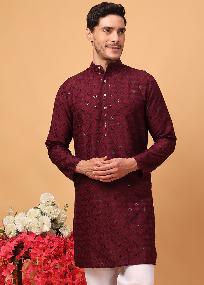 Maroon Viscose Embroidered Kurta Buy