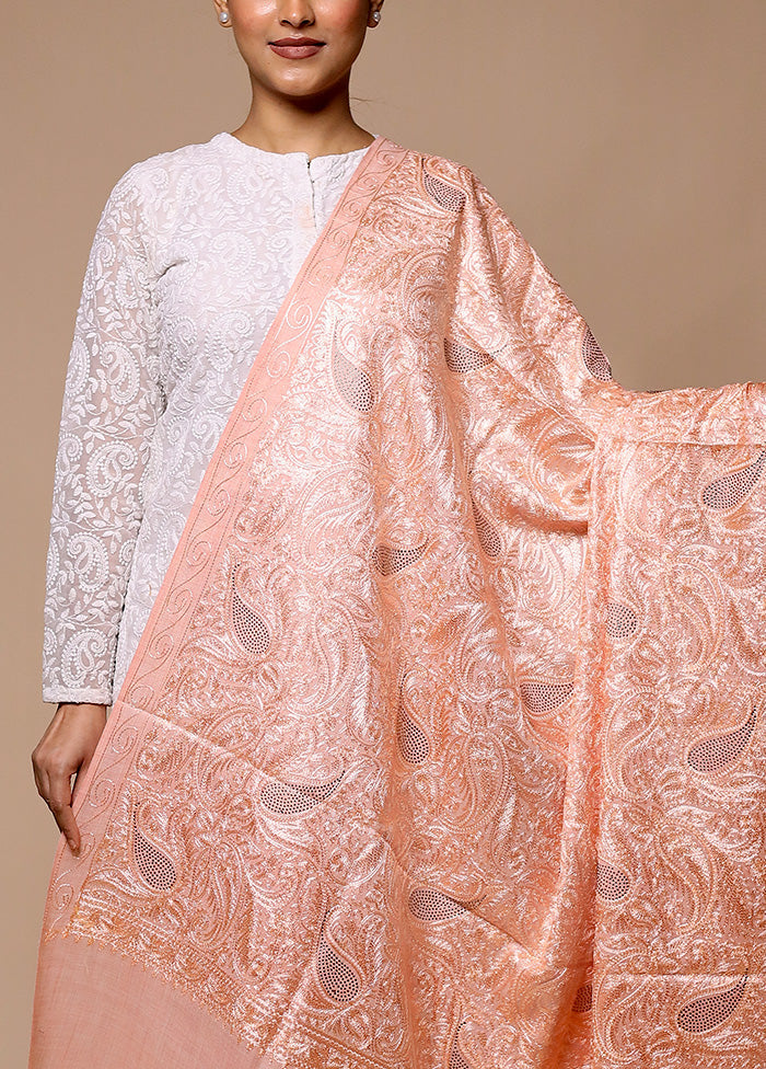 Pink Butta Work With Zari Woven Border Shawl Finishline