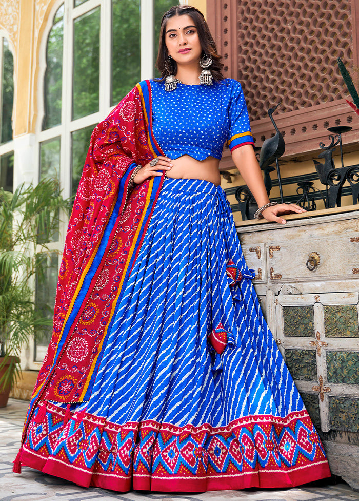 3 Pc Blue Silk Semi Stitched Lehenga Set Cheap Low Shipping