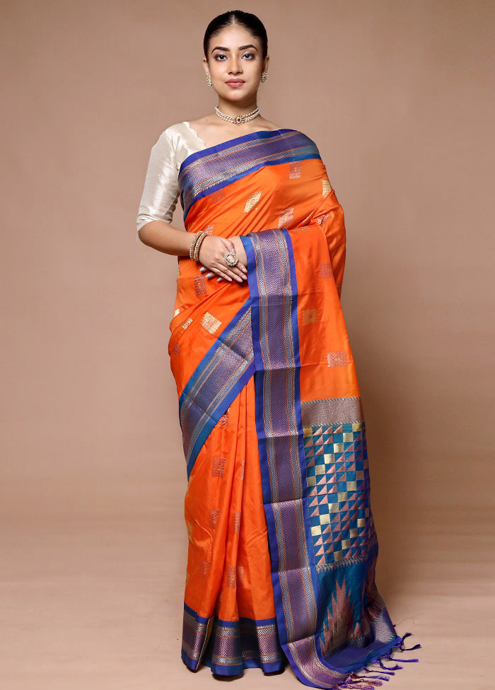 Orange Kanjivaram Silk Saree With Blouse Piece Cheap Sale Release Dates