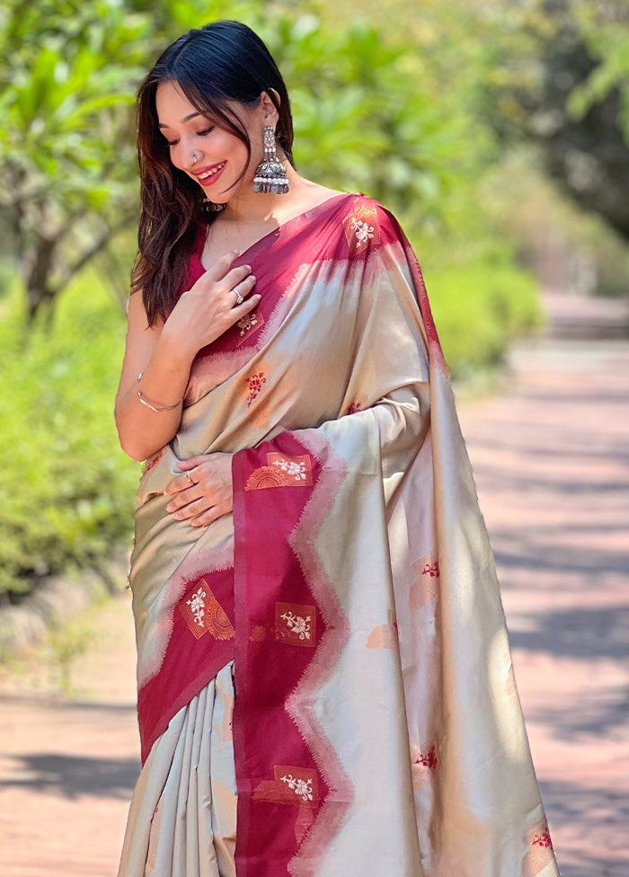 Grey Banarasi Silk Saree With Blouse Piece Clearance Pre Order