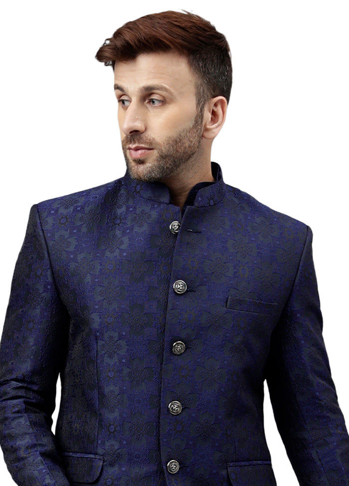 Navy Blue Viscose Jacquard Blazer Cheap Sale Get Authentic