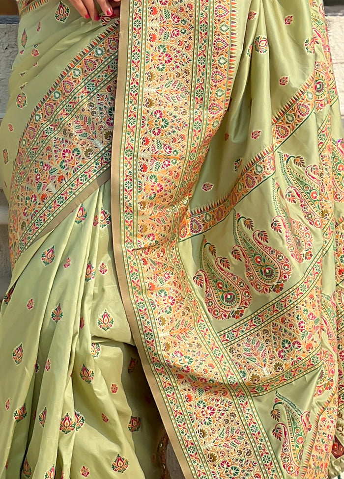 Pista Green Pasmina Silk Saree With Blouse Piece Order Cheap Pice