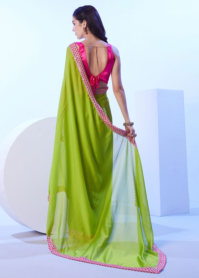 Green Spun Silk Saree With Blouse Piece Release Dates Cheap Online