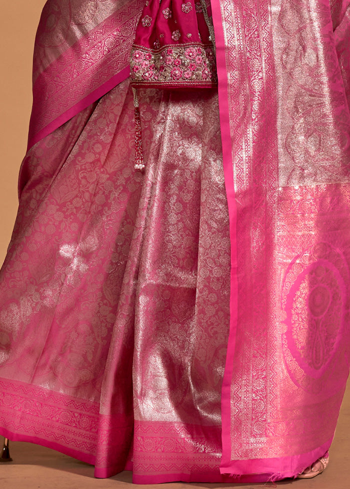 Pink Kanjivaram Silk Saree With Blouse Piece Cheap Sale Latest Collections