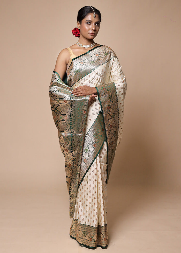 White Banarasi Silk Saree With Blouse Piece Outlet Reliable