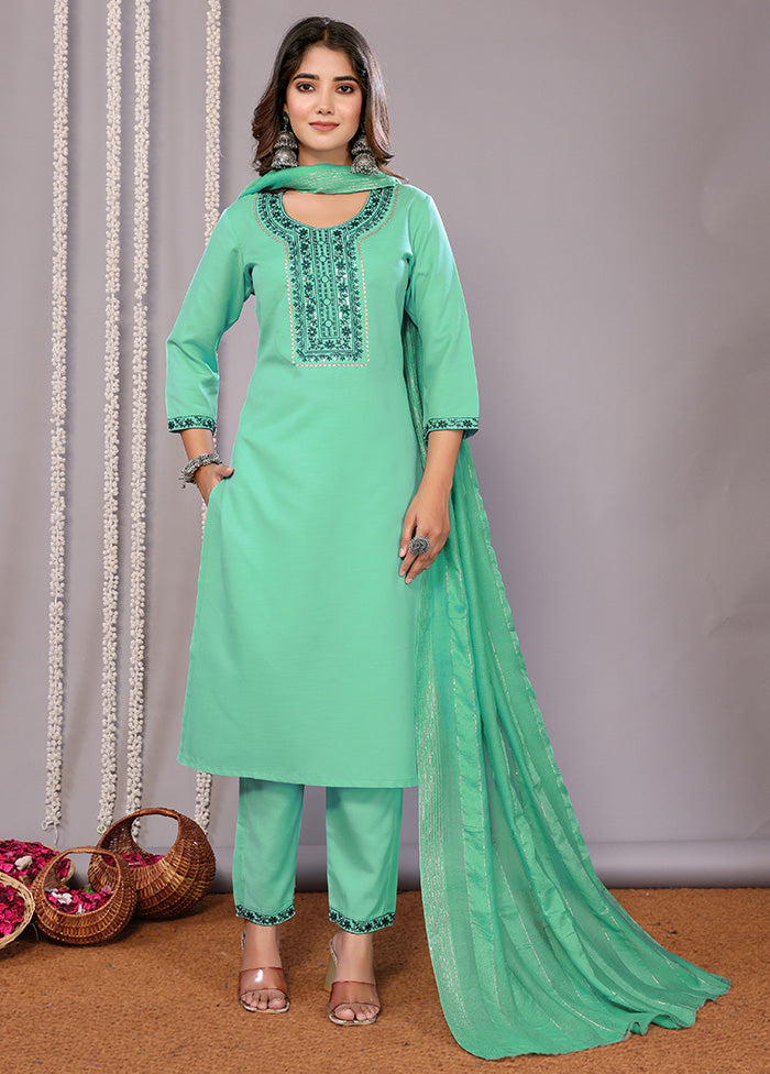 3 Pc Green Readymade Cotton Suit Set Buy Authentic Online