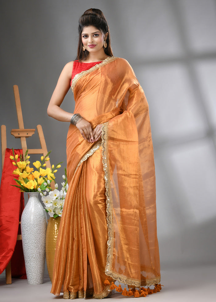 Yellow Spun Silk Saree With Blouse Piece Buy Cheap With Paypal