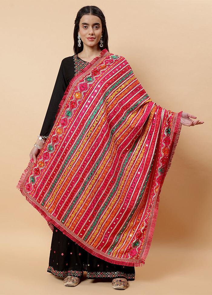 Magenta Chinon Phulkari Work Dupatta Pay With Visa Sale Online