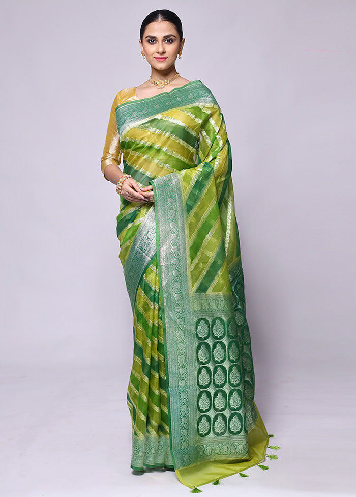 Green Organza Saree With Blouse Piece Cheap Sale Wiki