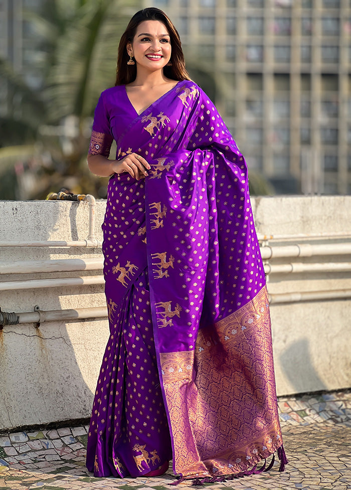 Purple Spun Silk Saree With Blouse Piece Official Site For Sale