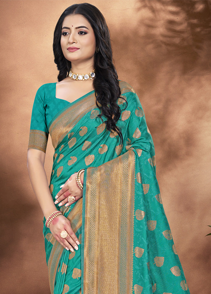 Turquoise Spun Silk Saree With Blouse Piece Genuine Sale Online