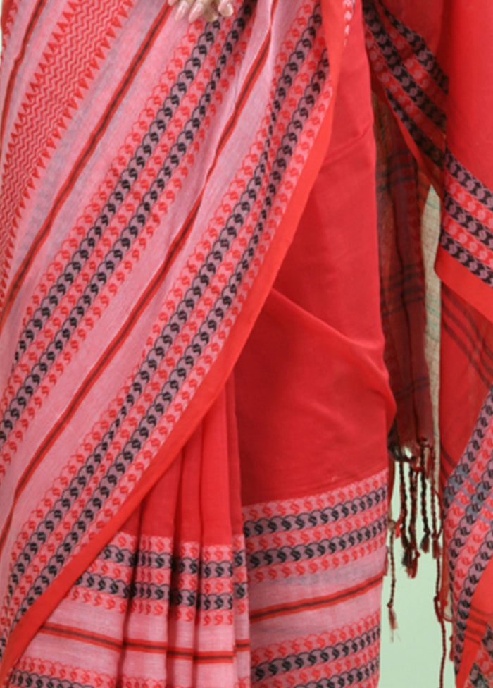 Red Cotton Saree With Blouse Piece Outlet Top Quality