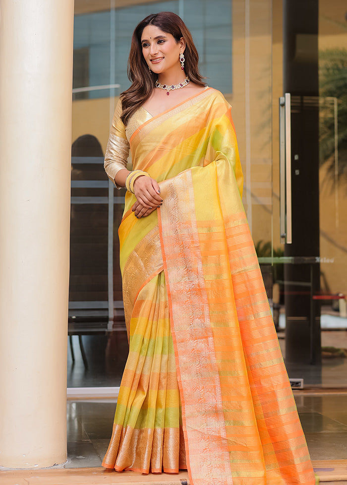 Yellow Banarasi Silk Saree With Blouse Piece Fashionable