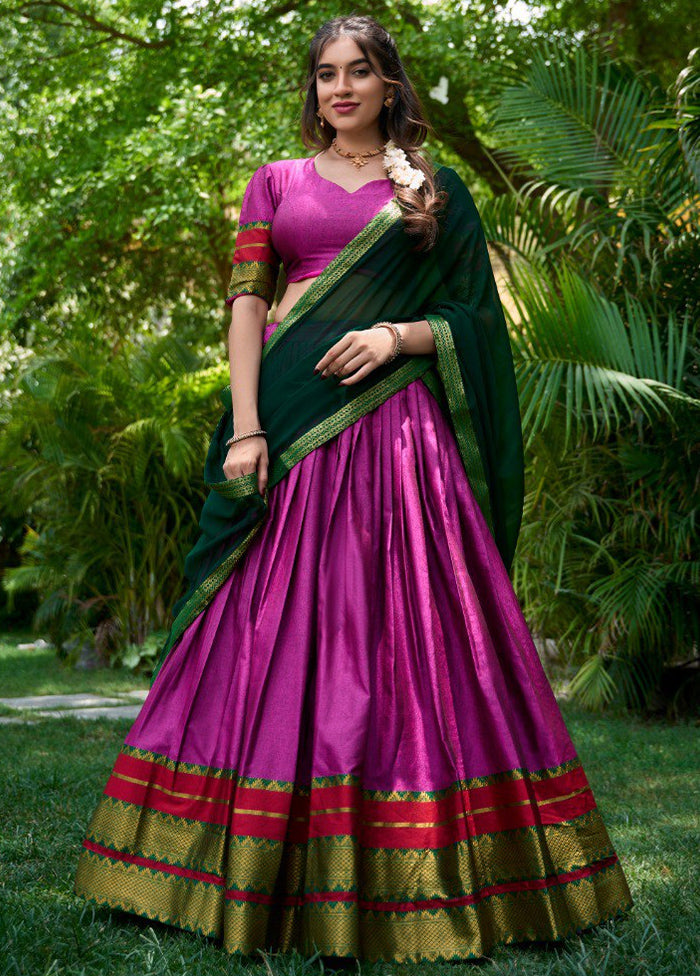 3 Pc Purple Cotton Semi Stitched Lehenga Set Sale Outlet Locations