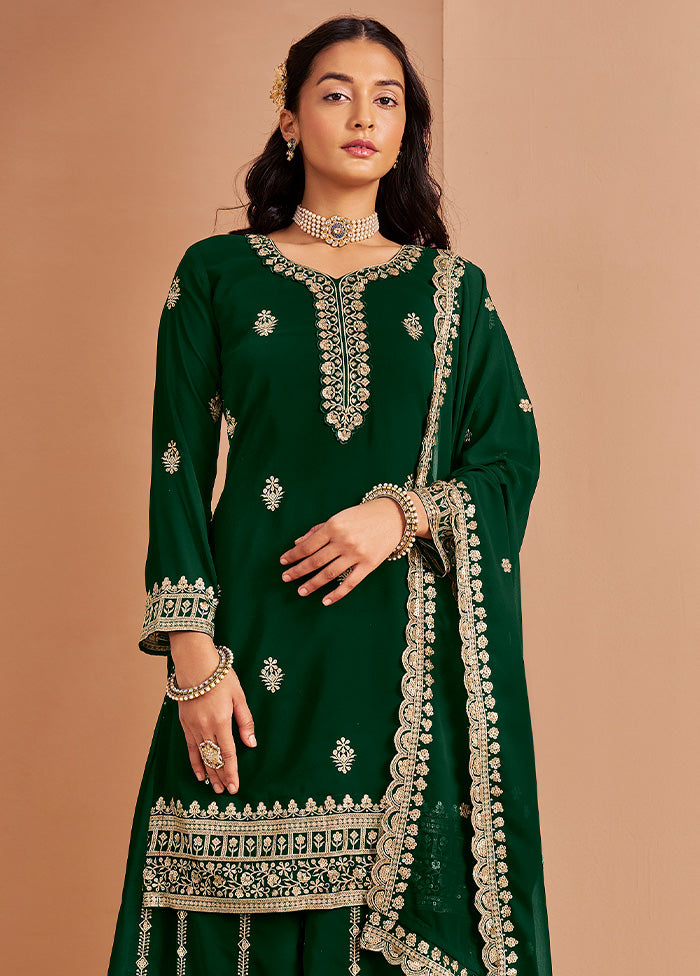 3 Pc Green Semi Stitched Georgette Suit Set Discount Footlocker Pictures