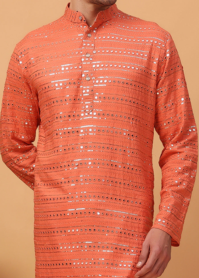 2 Pc Orange Viscose Kurta Pajama Set Free Shipping Best Pices