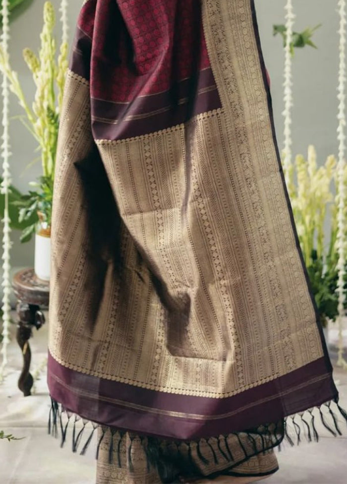 Wine Banarasi Silk Saree With Blouse Piece Ost Release Dates