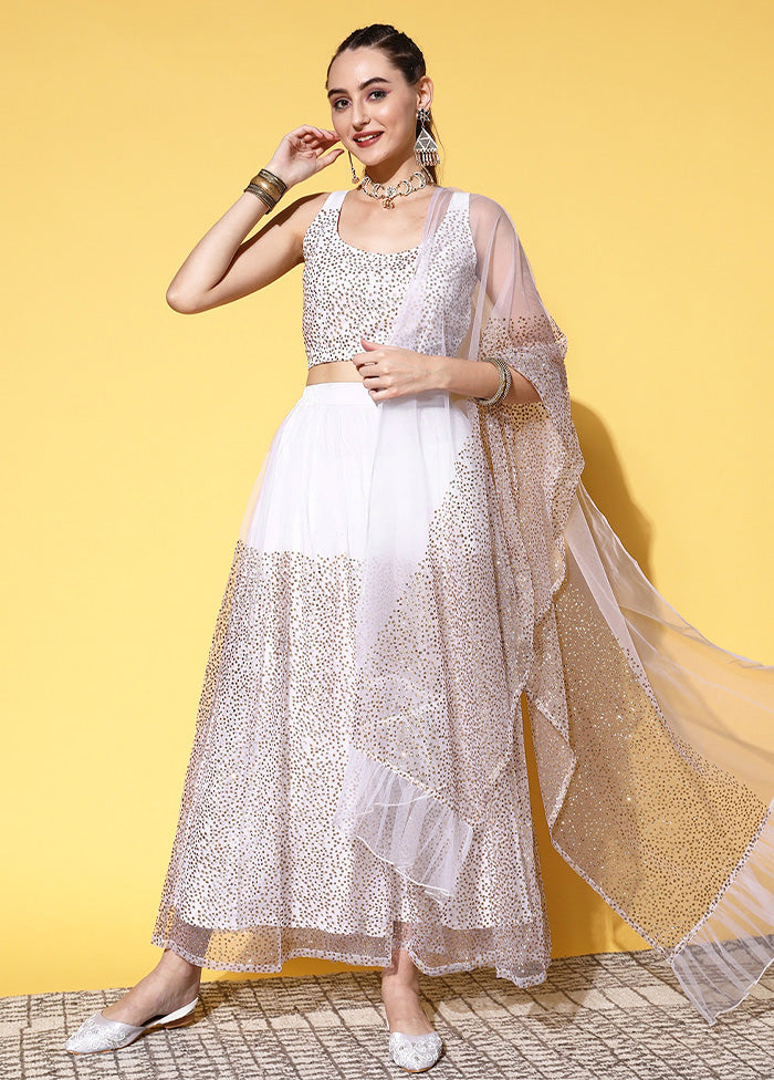 White Net Readymade Lehenga With Dupatta Discount Cheap